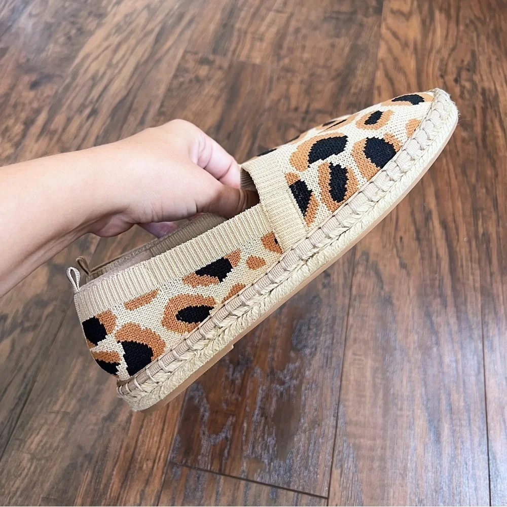 Deltan • Hensley Flyknit Espadrille leopard animal print flat slip on knit